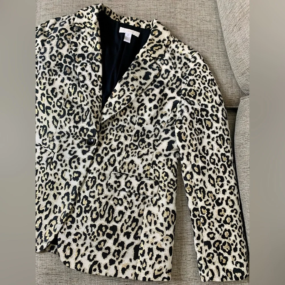 CHICO’S Blazer in Jacquard Leopard Print with Metallic Accents, Sz 0 (US 4 / S) - Picture 7 of 8